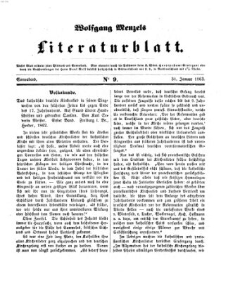 Literaturblatt (Morgenblatt für gebildete Stände) Samstag 31. Januar 1863