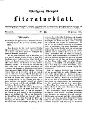 Literaturblatt (Morgenblatt für gebildete Stände) Samstag 14. Februar 1863