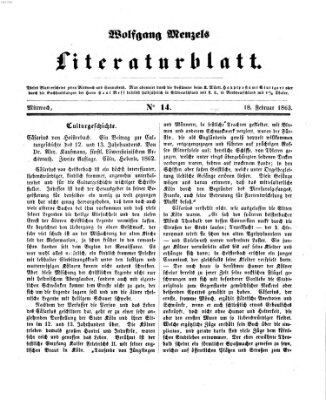 Literaturblatt (Morgenblatt für gebildete Stände) Mittwoch 18. Februar 1863