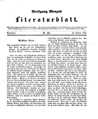 Literaturblatt (Morgenblatt für gebildete Stände) Samstag 28. Februar 1863