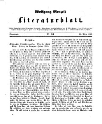 Literaturblatt (Morgenblatt für gebildete Stände) Samstag 21. März 1863