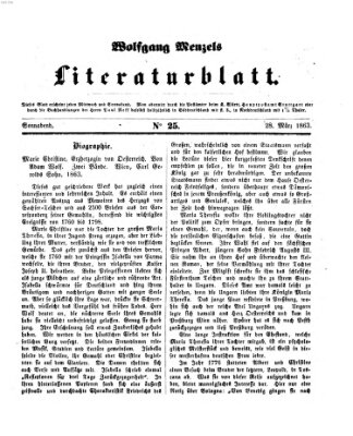 Literaturblatt (Morgenblatt für gebildete Stände) Samstag 28. März 1863