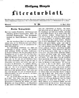 Literaturblatt (Morgenblatt für gebildete Stände) Mittwoch 8. April 1863