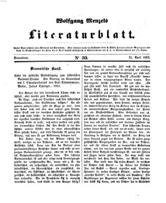 Literaturblatt (Morgenblatt für gebildete Stände) Samstag 25. April 1863