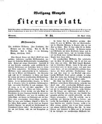 Literaturblatt (Morgenblatt für gebildete Stände) Mittwoch 29. April 1863