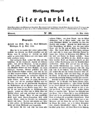 Literaturblatt (Morgenblatt für gebildete Stände) Mittwoch 13. Mai 1863