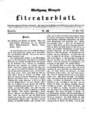 Literaturblatt (Morgenblatt für gebildete Stände) Samstag 16. Mai 1863