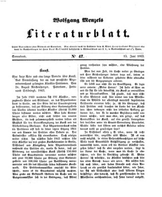 Literaturblatt (Morgenblatt für gebildete Stände) Samstag 13. Juni 1863