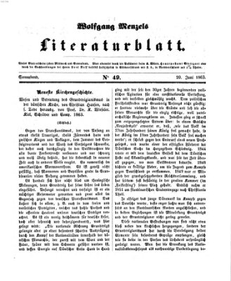 Literaturblatt (Morgenblatt für gebildete Stände) Samstag 20. Juni 1863