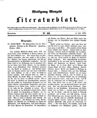 Literaturblatt (Morgenblatt für gebildete Stände) Samstag 4. Juli 1863