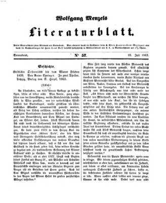 Literaturblatt (Morgenblatt für gebildete Stände) Samstag 18. Juli 1863