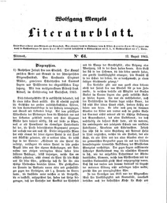 Literaturblatt (Morgenblatt für gebildete Stände) Mittwoch 12. August 1863