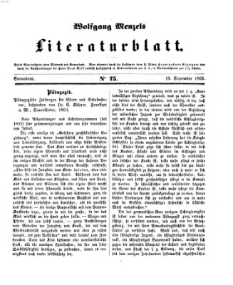 Literaturblatt (Morgenblatt für gebildete Stände) Samstag 19. September 1863
