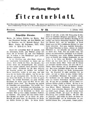 Literaturblatt (Morgenblatt für gebildete Stände) Samstag 3. Oktober 1863