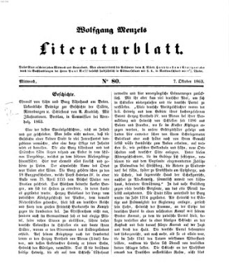 Literaturblatt (Morgenblatt für gebildete Stände) Mittwoch 7. Oktober 1863