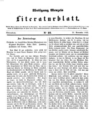 Literaturblatt (Morgenblatt für gebildete Stände) Samstag 21. November 1863