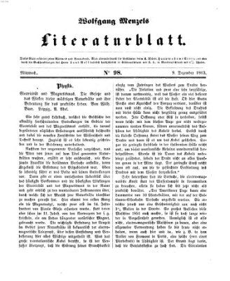 Literaturblatt (Morgenblatt für gebildete Stände) Mittwoch 9. Dezember 1863