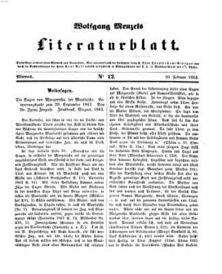 Literaturblatt (Morgenblatt für gebildete Stände) Mittwoch 10. Februar 1864