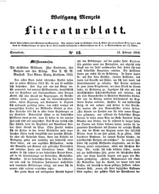 Literaturblatt (Morgenblatt für gebildete Stände) Samstag 13. Februar 1864