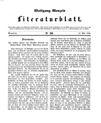 Literaturblatt (Morgenblatt für gebildete Stände) Samstag 14. Mai 1864