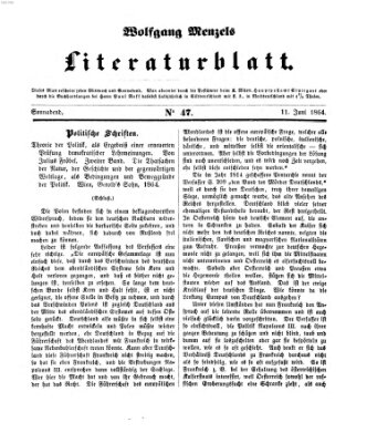 Literaturblatt (Morgenblatt für gebildete Stände) Samstag 11. Juni 1864