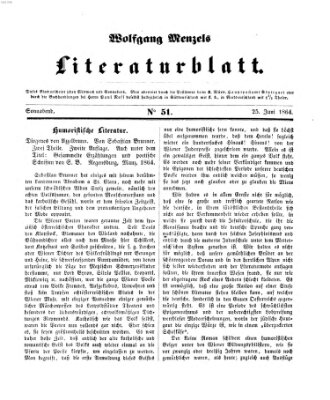 Literaturblatt (Morgenblatt für gebildete Stände) Samstag 25. Juni 1864