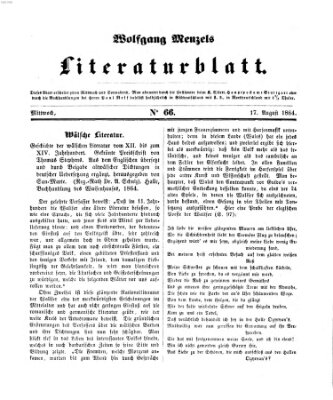 Literaturblatt (Morgenblatt für gebildete Stände) Mittwoch 17. August 1864