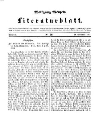 Literaturblatt (Morgenblatt für gebildete Stände) Mittwoch 21. September 1864