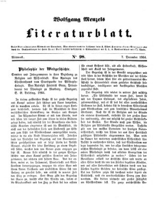 Literaturblatt (Morgenblatt für gebildete Stände) Mittwoch 7. Dezember 1864