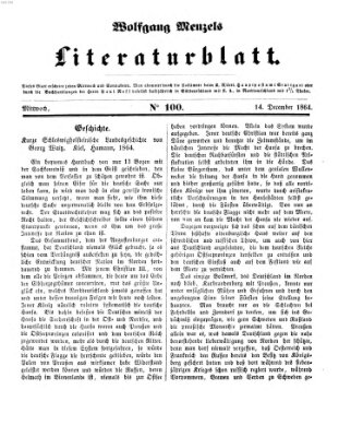 Literaturblatt (Morgenblatt für gebildete Stände) Mittwoch 14. Dezember 1864