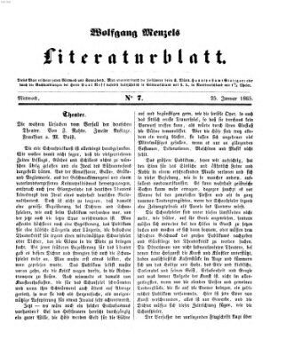 Literaturblatt (Morgenblatt für gebildete Stände) Mittwoch 25. Januar 1865