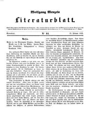 Literaturblatt (Morgenblatt für gebildete Stände) Samstag 18. Februar 1865