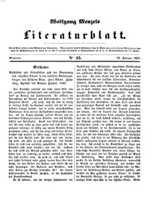 Literaturblatt (Morgenblatt für gebildete Stände) Mittwoch 22. Februar 1865