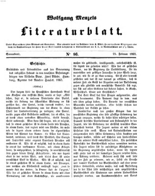 Literaturblatt (Morgenblatt für gebildete Stände) Samstag 25. Februar 1865