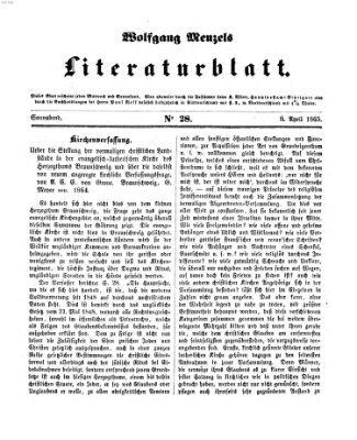 Literaturblatt (Morgenblatt für gebildete Stände) Samstag 8. April 1865