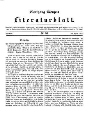 Literaturblatt (Morgenblatt für gebildete Stände) Mittwoch 26. April 1865