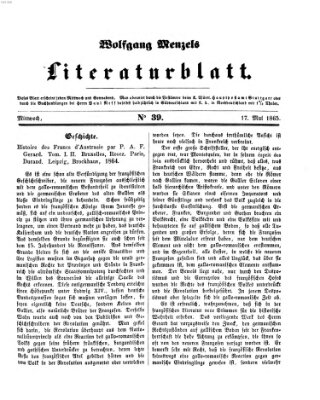 Literaturblatt (Morgenblatt für gebildete Stände) Mittwoch 17. Mai 1865