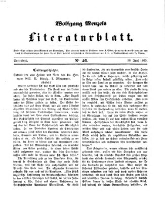 Literaturblatt (Morgenblatt für gebildete Stände) Samstag 10. Juni 1865