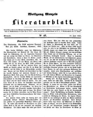 Literaturblatt (Morgenblatt für gebildete Stände) Mittwoch 14. Juni 1865