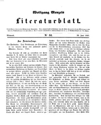 Literaturblatt (Morgenblatt für gebildete Stände) Mittwoch 28. Juni 1865