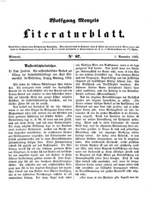 Literaturblatt (Morgenblatt für gebildete Stände) Mittwoch 1. November 1865