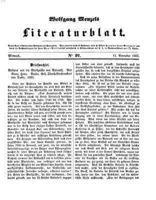 Literaturblatt (Morgenblatt für gebildete Stände) Mittwoch 15. November 1865