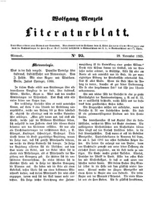 Literaturblatt (Morgenblatt für gebildete Stände) Mittwoch 29. November 1865