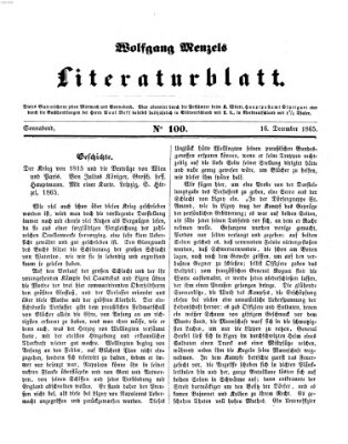 Literaturblatt (Morgenblatt für gebildete Stände) Samstag 16. Dezember 1865