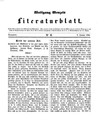 Literaturblatt (Morgenblatt für gebildete Stände) Samstag 6. Januar 1866