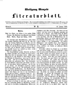 Literaturblatt (Morgenblatt für gebildete Stände) Mittwoch 10. Januar 1866