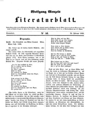 Literaturblatt (Morgenblatt für gebildete Stände) Samstag 24. Februar 1866