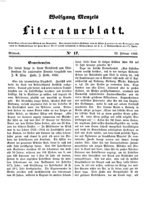 Literaturblatt (Morgenblatt für gebildete Stände) Mittwoch 28. Februar 1866