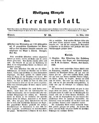 Literaturblatt (Morgenblatt für gebildete Stände) Mittwoch 14. März 1866