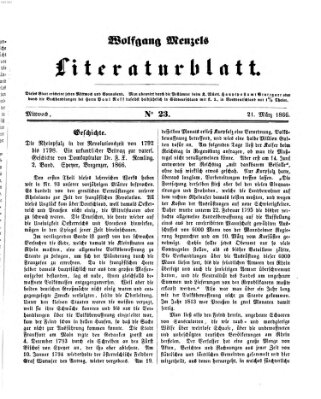 Literaturblatt (Morgenblatt für gebildete Stände) Mittwoch 21. März 1866